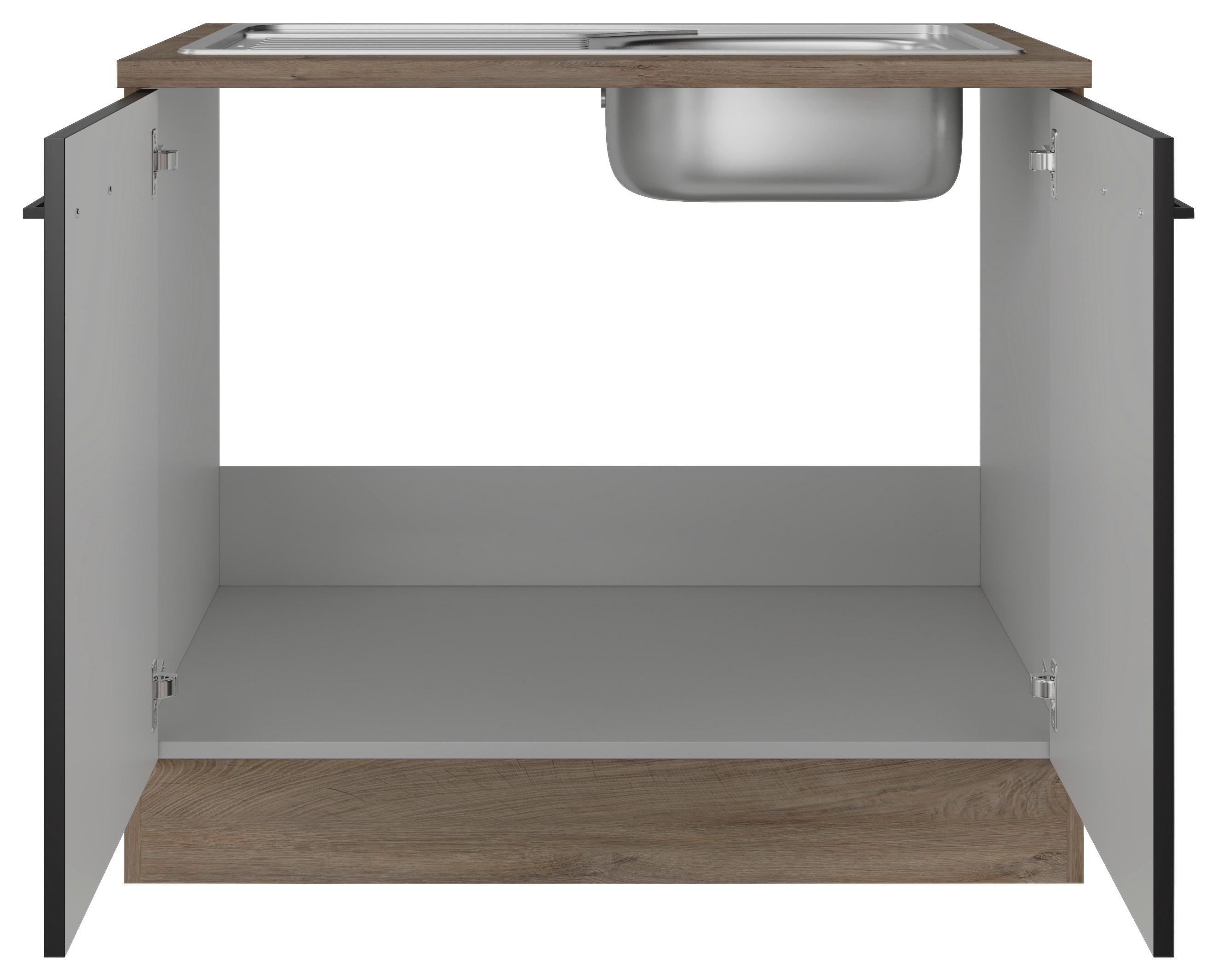 Spodnja Omarica Za Korito Capri, Črna, Hrast - črna/barve hrasta, Konvencionalno, kovina/leseni material (100/85/57cm) - FlexWell