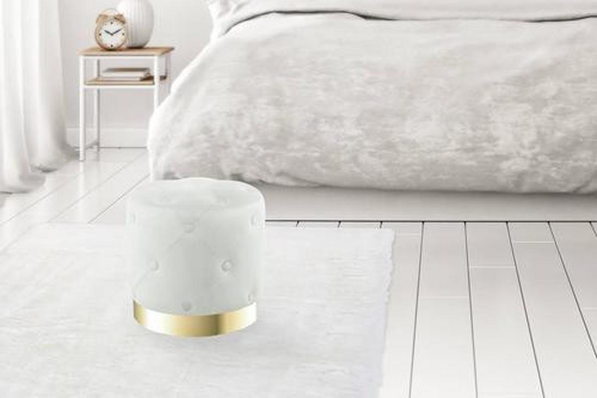 HOCKER Samt-Hocker rund in Creme - Goldfarben/Creme, Basics, Holz/Holzwerkstoff (40/40/40cm) - Kayoom