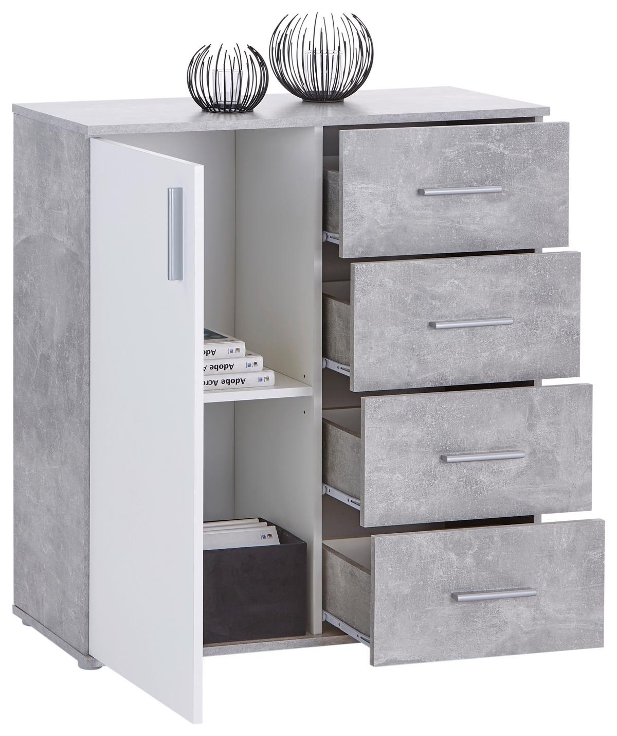 Komoda Ina 02, Siva, Bela - bela/barve aluminija, Moderno, umetna masa/leseni material (88,2/94,8/38,3cm) - Mömax