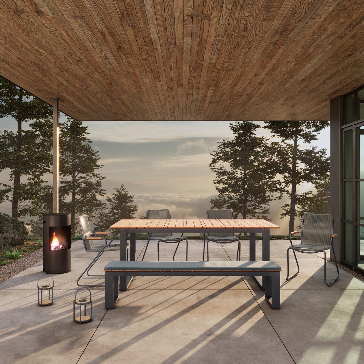 Kerti Étkezőgarnitúra Helen - fekete/tíkfa színű, Modern, műanyag/textil (330/198/88cm) - Bessagi Garden