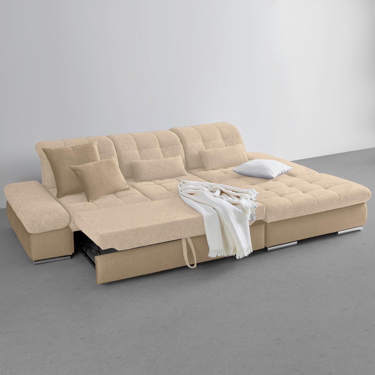 Wohnlandschaft Sanfino Beige/Taupe - Taupe/Chromfarben, KONVENTIONELL, Holz/Textil (305/79-96/199cm) - Premium Living