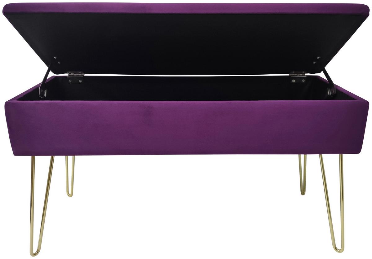 Hockerbank Scarlett Beere Samt mit Stauraum - Beere/Goldfarben, Design, Textil/Metall (75/42/30cm) - Echtwerk