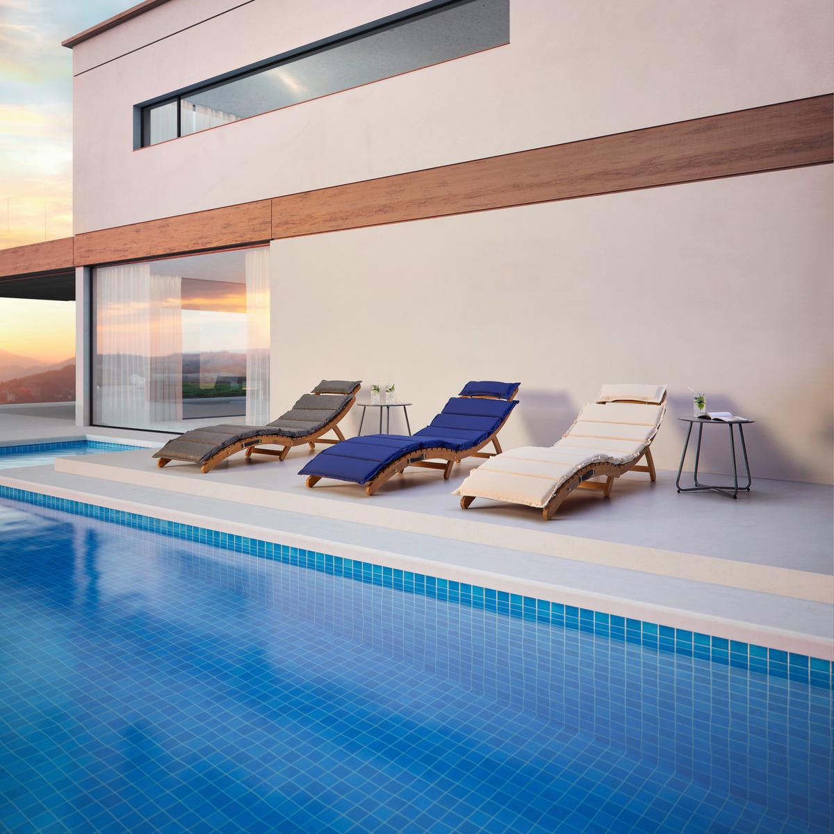 Gartenliege Bora Dunkelblau Akazie/Outdoorstoff - Dunkelblau, MODERN, Holz/Textil (180/54/62cm) - Bessagi Garden