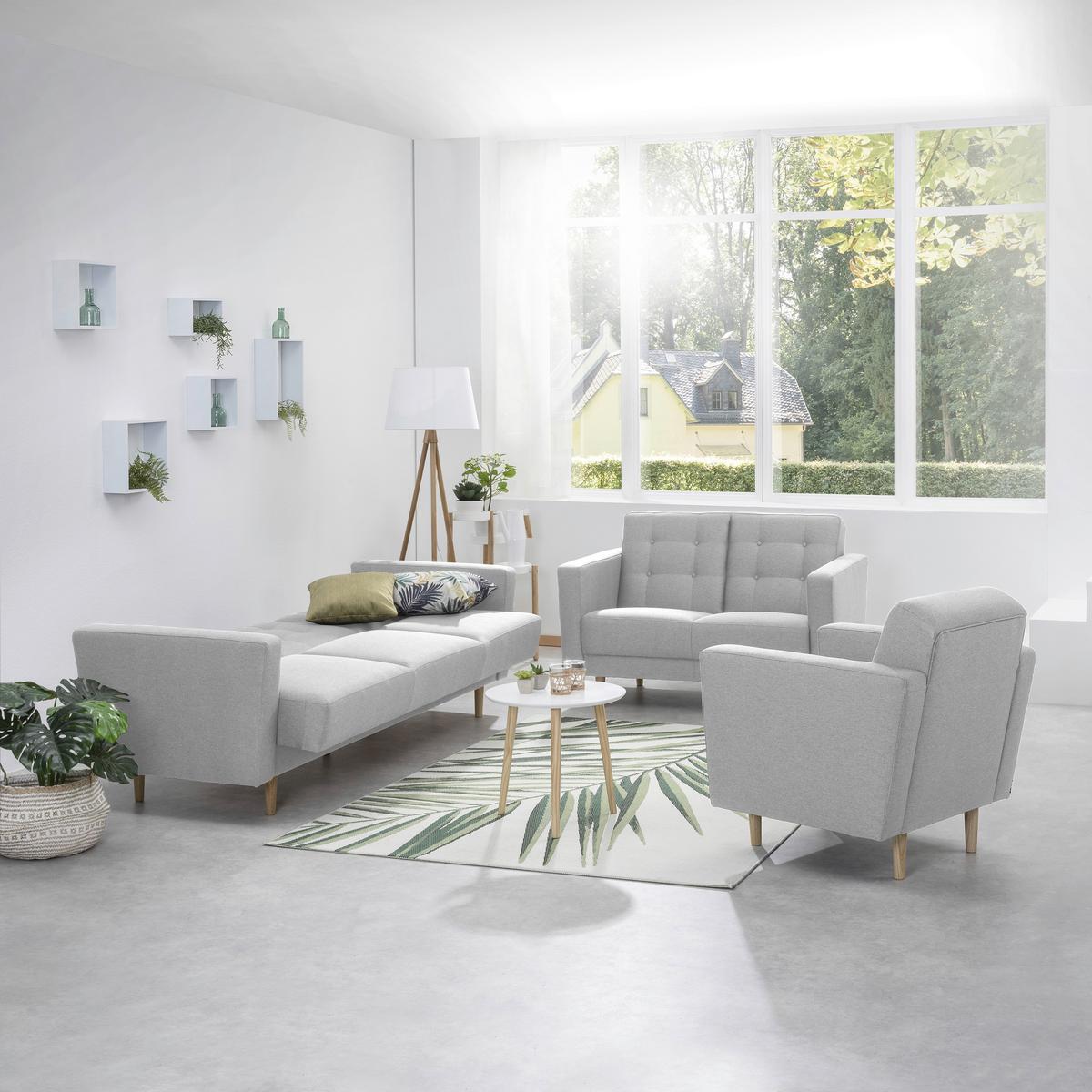 2-Sitzer-Sofa Jasmin Hellgrau Flachgewebe mit Schlaffunktion - Eschefarben/Hellgrau, MODERN, Holz/Textil (128/81cm) - Max Winzer