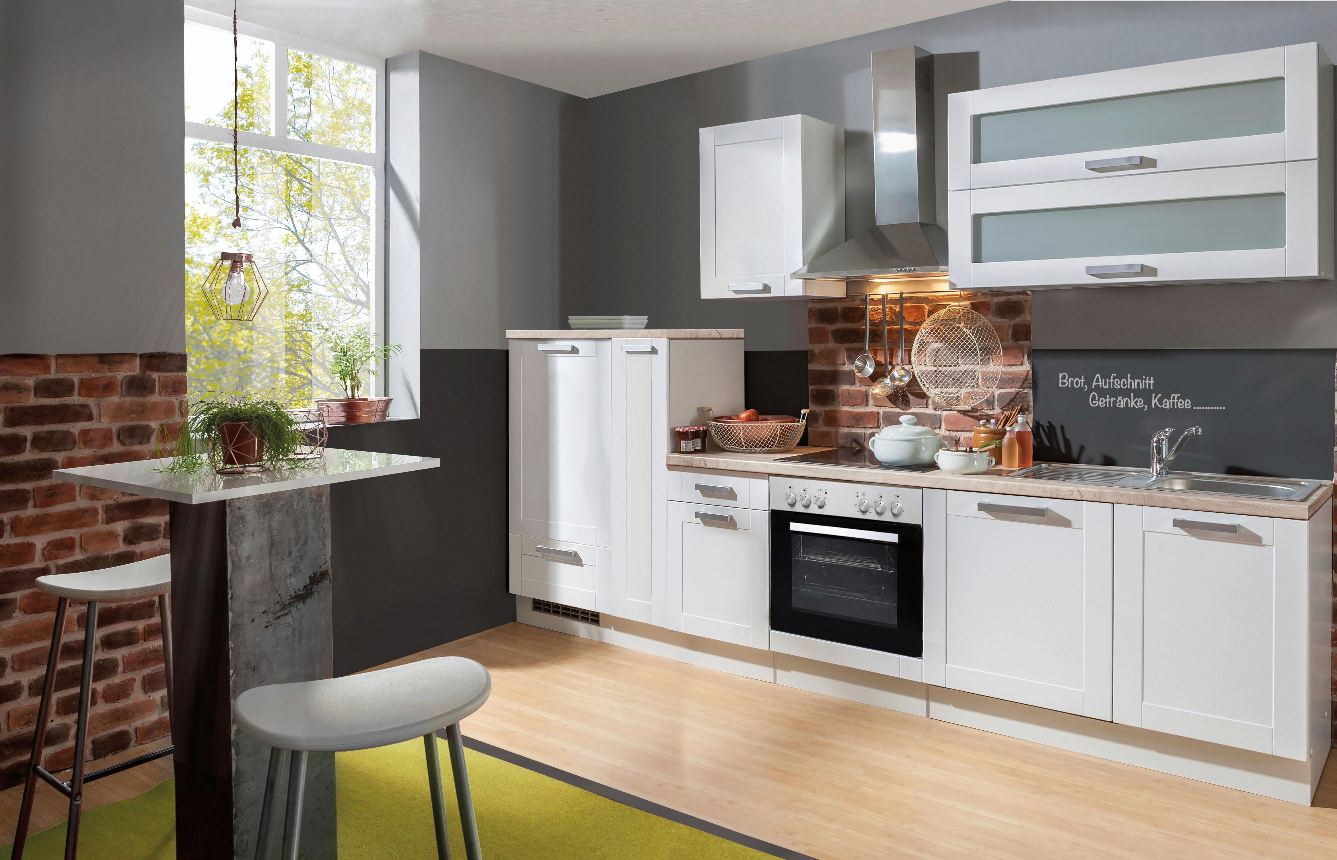 Küchenblock White-Premium Weiß B: ca. 310 cm - Silberfarben/Weiß, KONVENTIONELL, Holzwerkstoff/Kunststoff (310cm) - Menke