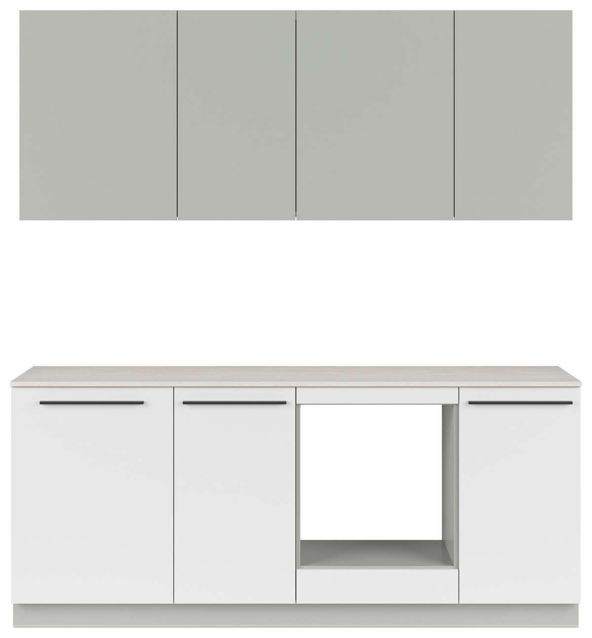Küchenblock Milino o. Geräte Weiss/Grau - Hellgrau/Schwarz, Basics, Holzwerkstoff/Kunststoff (210cm) - Visiona