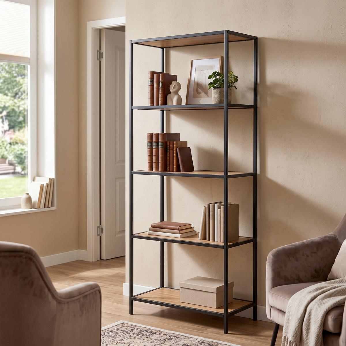 Polica Venedig - crna/hrast artisan, Moderno, metal/pločasti materijal (60/149/33cm) - Modern Living