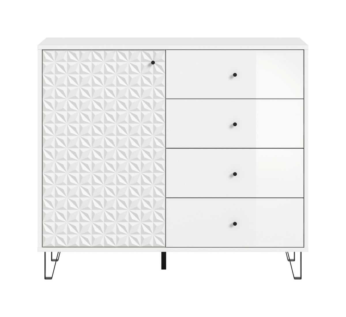 Highboard Prisma Weiß hochglanz - Weiß Hochglanz/Schwarz, Design, Holzwerkstoff/Kunststoff (110/96/40cm) - Livetastic