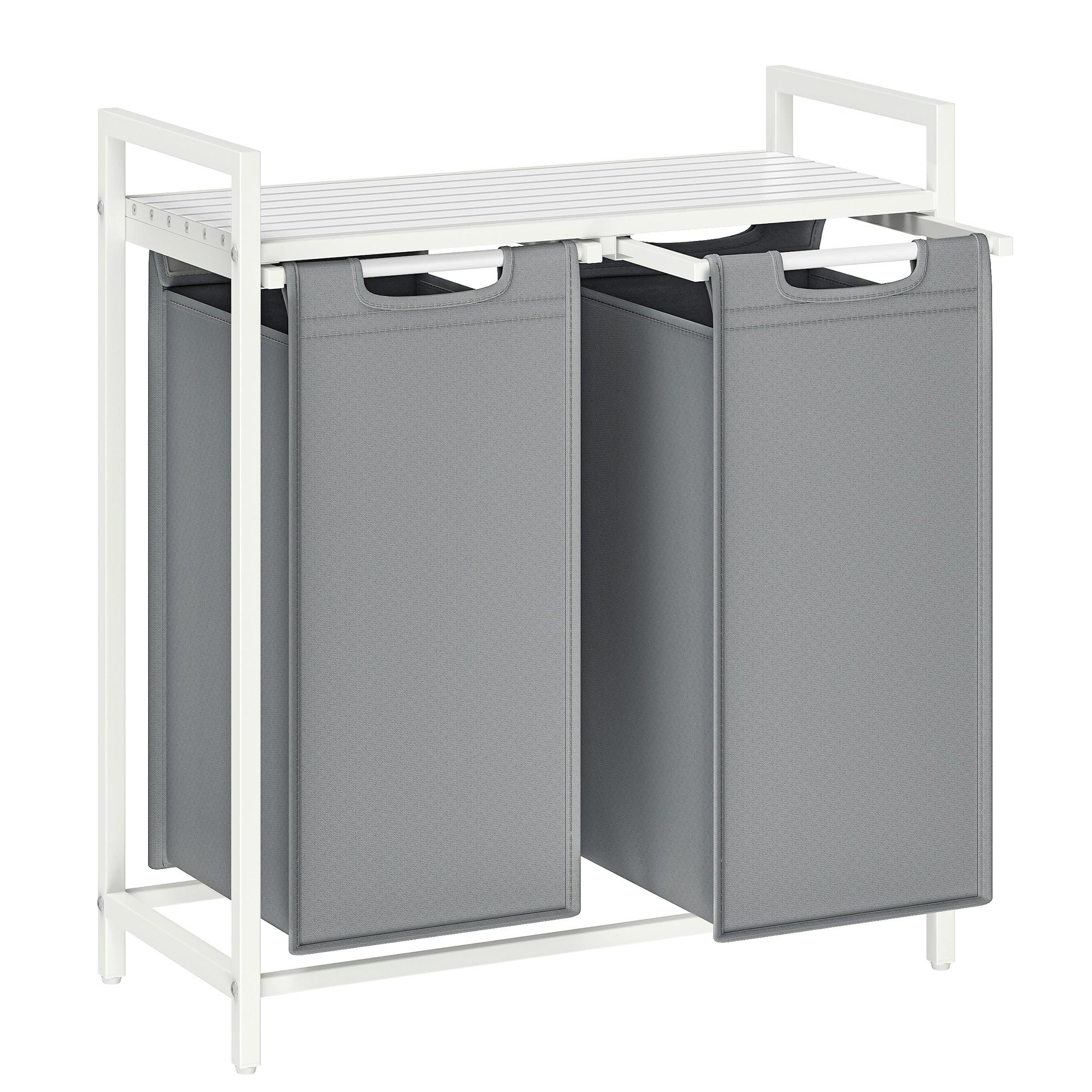 Wäschekorb ca. 73x72x33 cm Grau/Weiß - Weiß/Grau, Trend, Holzwerkstoff/Textil (73/72/33cm) - MID.YOU