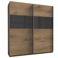 Schwebetürenschrank in Grau/Eichefarben - Eichefarben/Alufarben, Holzwerkstoff/Metall (180/200/64cm) - Mömax