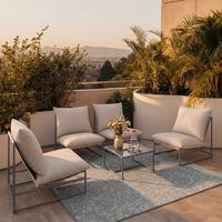 Loungegarnitur Lino Creme Outdoorstoff/Metall +Abdeckung - Dunkelgrau/Multicolor, MODERN, Glas/Textil - Bessagi Garden