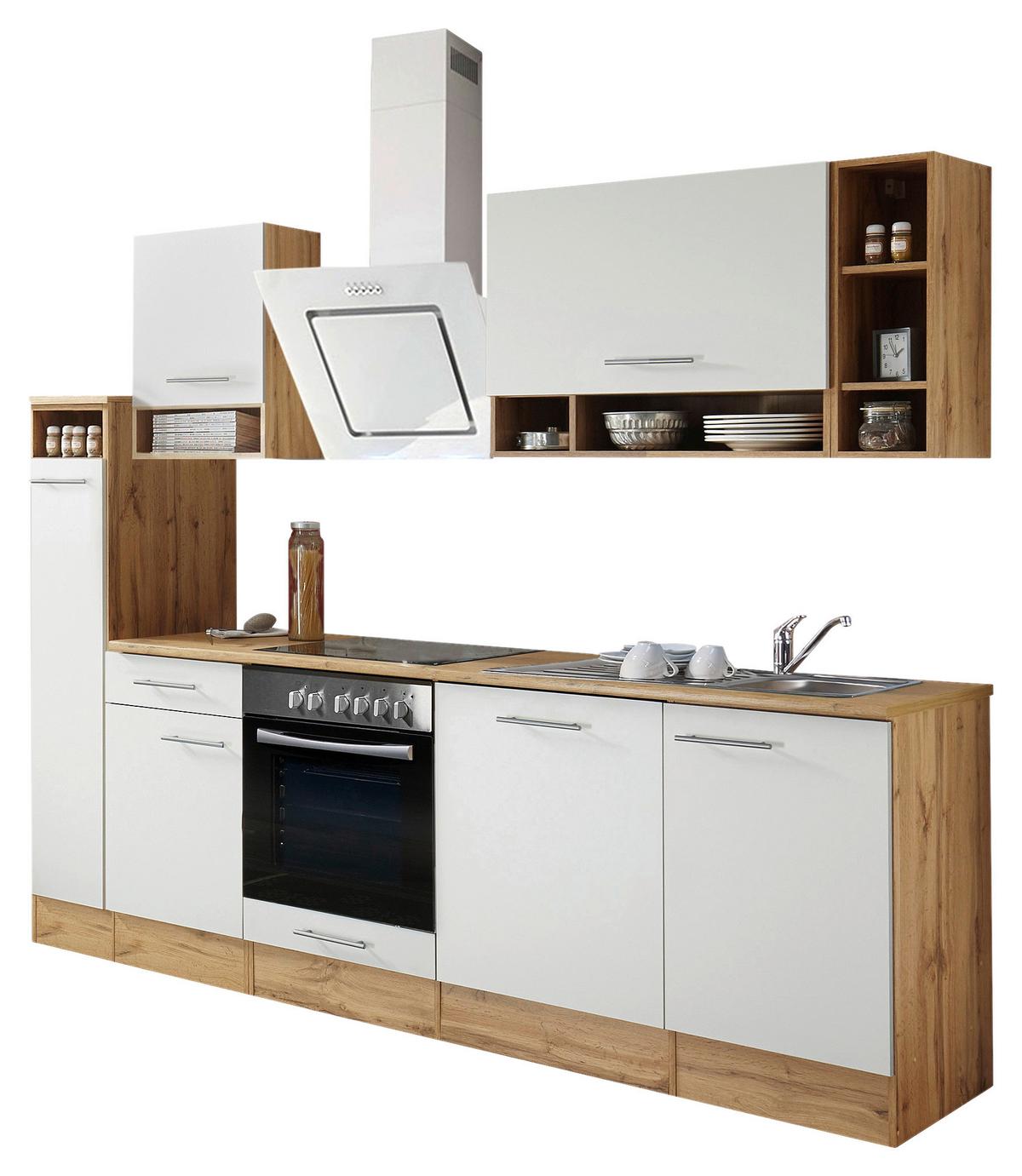 Küchenblock mit Geräten ca. 250 cm Weiß/Eiche - Eichefarben/Weiß, Basics, Holzwerkstoff (250cm) - Respekta