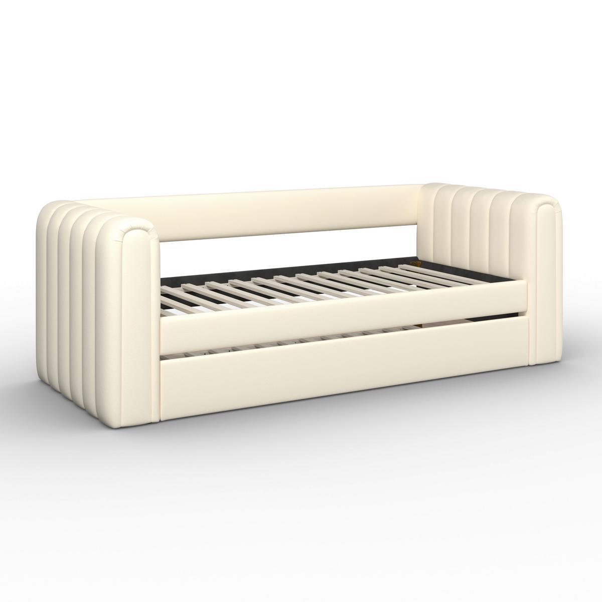 Ausziehbett Tasha ca. 90x200 cm Elfenbein - Hellbraun/Elfenbein, MODERN, Holz/Kunststoff (90/200cm) - Bessagi Home