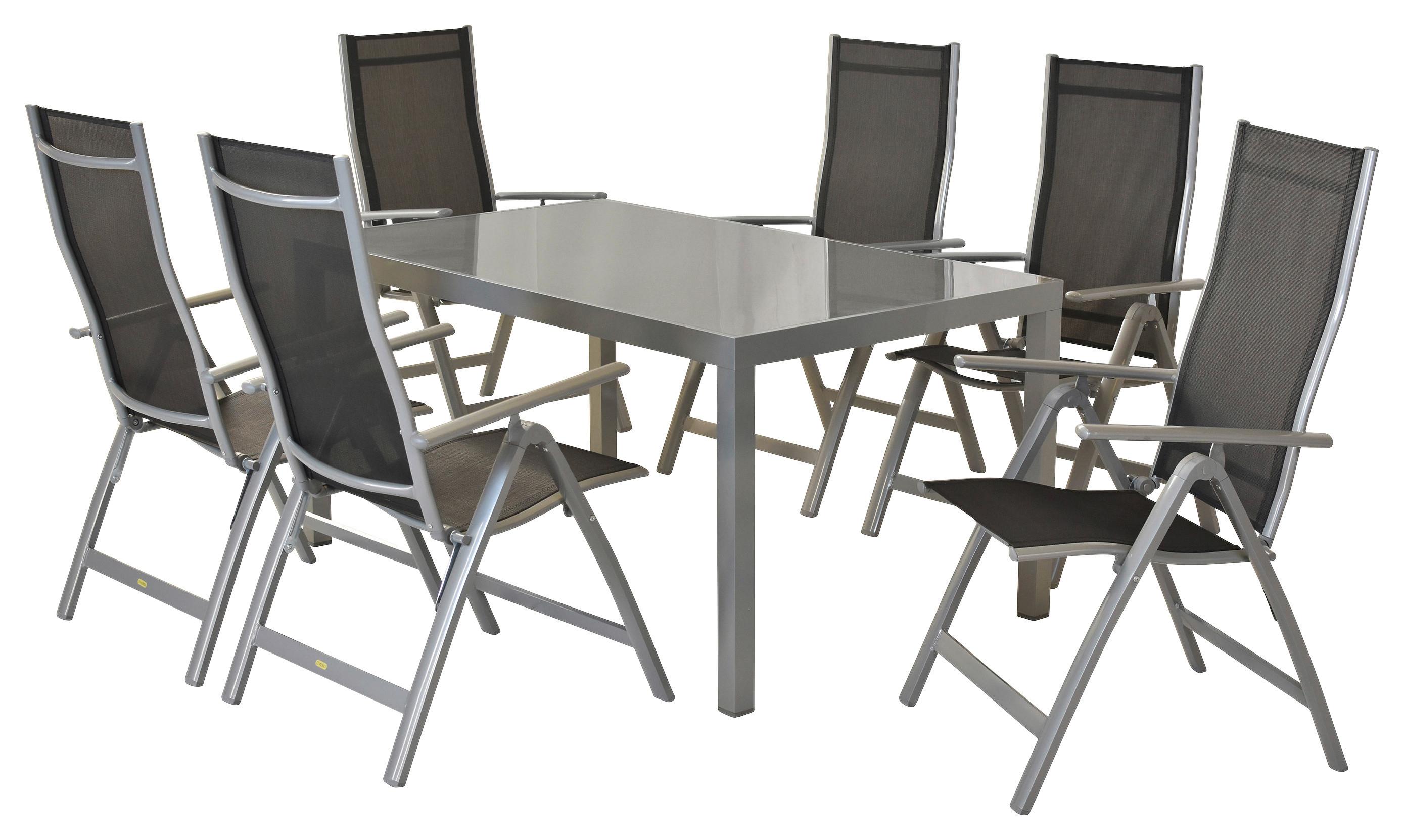 Vrtni Set Carrara, 7-Delni - srebrne barve/črna, Moderno, kovina/tekstil - Gardenson
