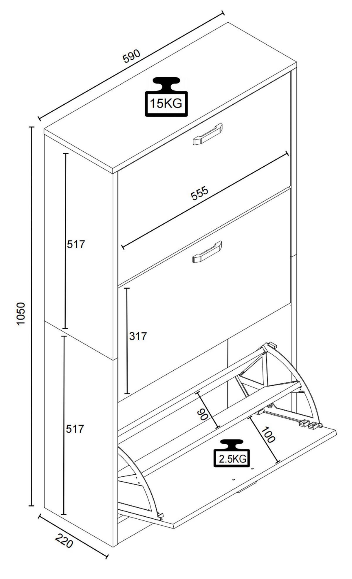 Schuhschrank HALOM M Weiß ca. 59x105x22 cm - Honigeiche/Weiß, LIFESTYLE, Holzwerkstoff (59/105/22cm) - MID.YOU