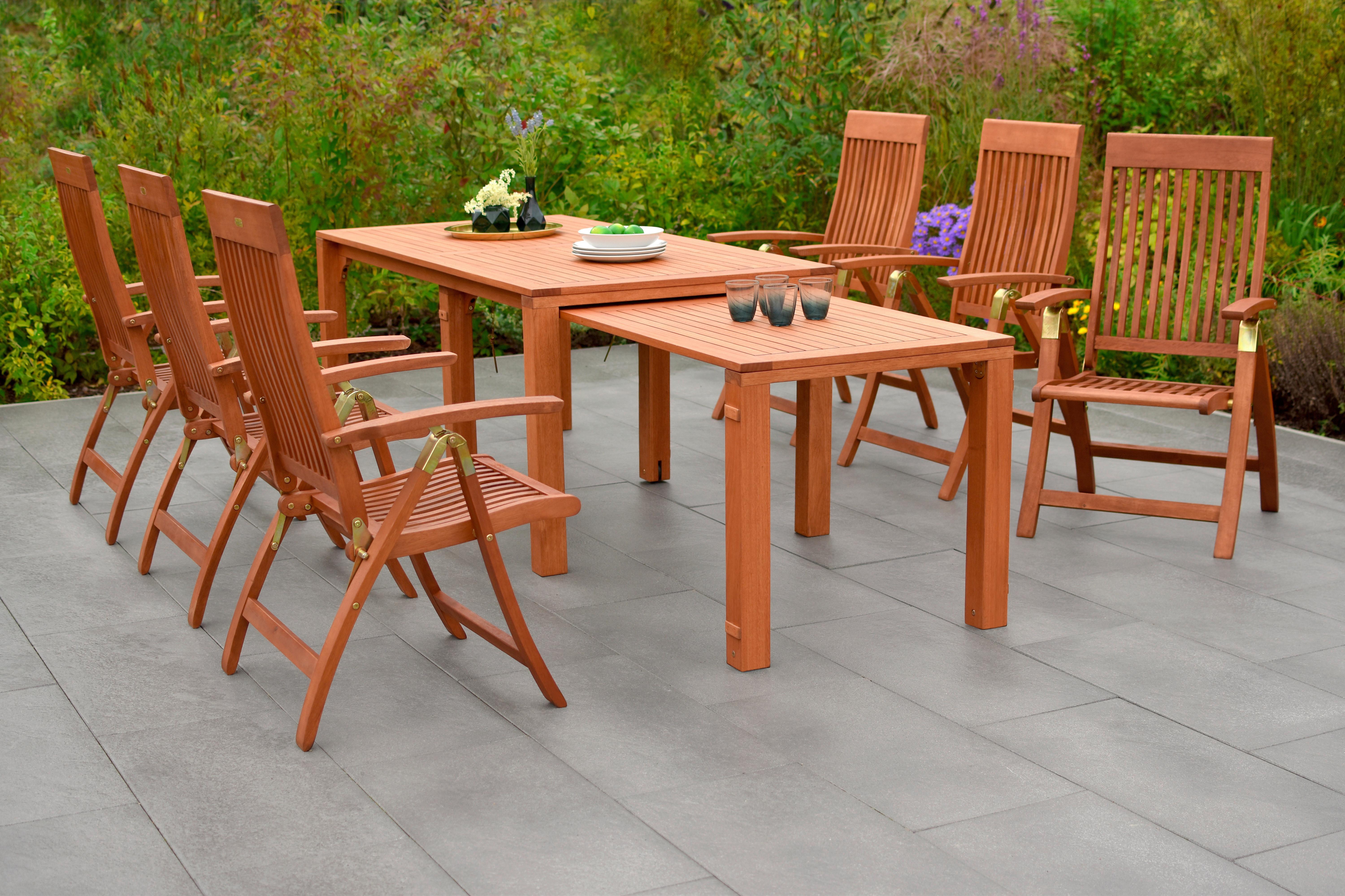 Gartengarnitur Comodoro 7-tlg. COMODORO SET 7TLG., FLEX AZ - Naturfarben, KONVENTIONELL, Holz - Gardenson