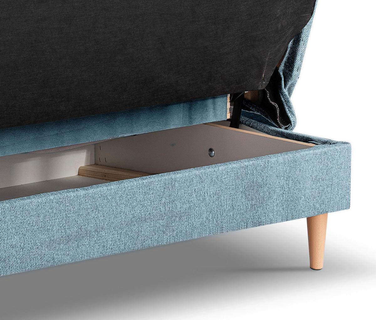 Schlafsofa Bono Blau - Blau/Hellbraun, Basics, Holz/Textil (199/91/91cm) - MID.YOU