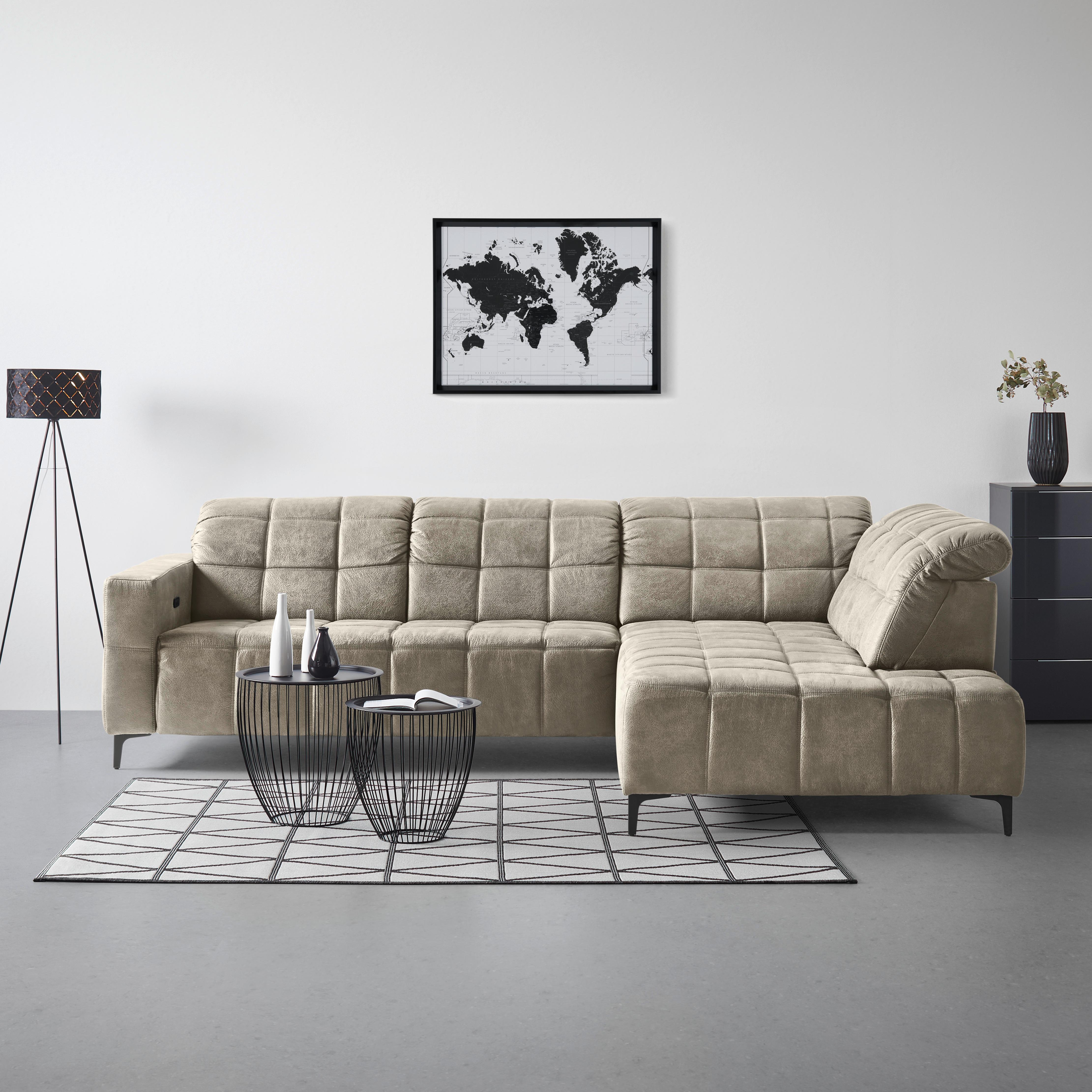 Ecksofa Panama rechts Grau - Schwarz/Grau, KONVENTIONELL, Textil/Metall (304/89-102/216cm) - Premium Living