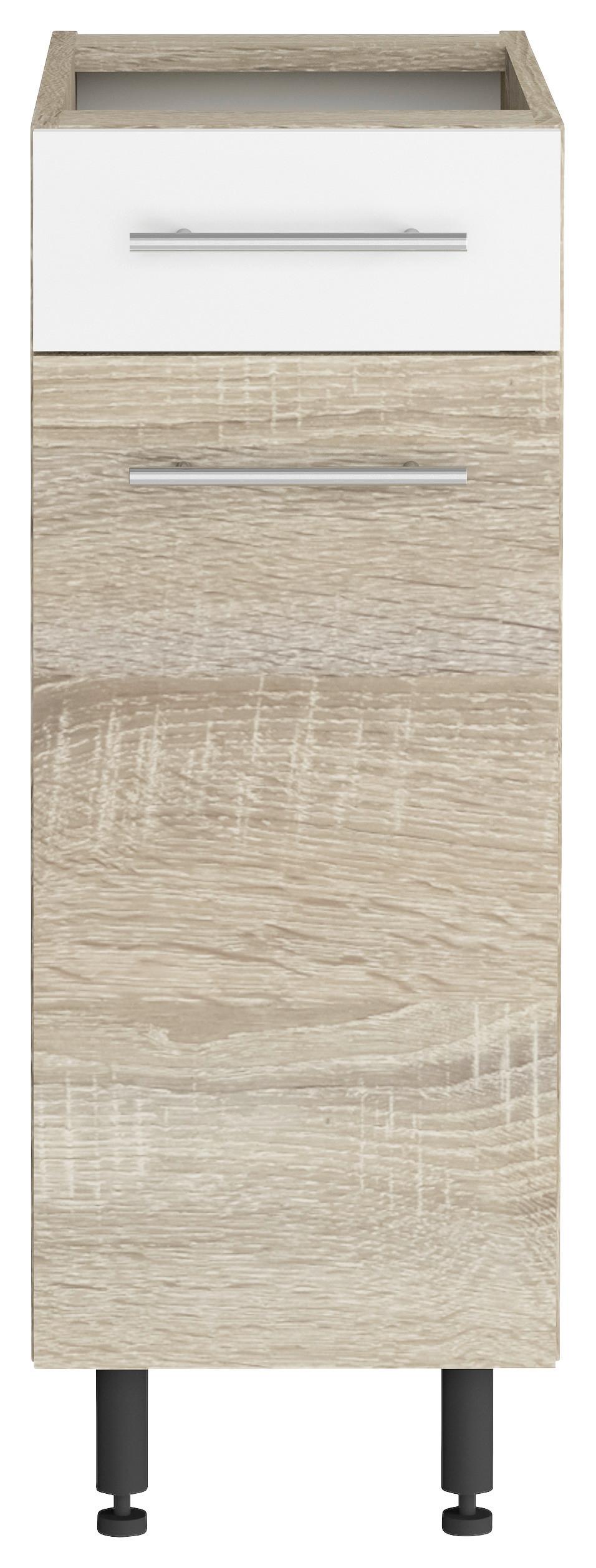 Konyhai Alsószekrény Corina - Sonoma tölgy/fehér, Modern, fa/fém (30/82,4/58cm)