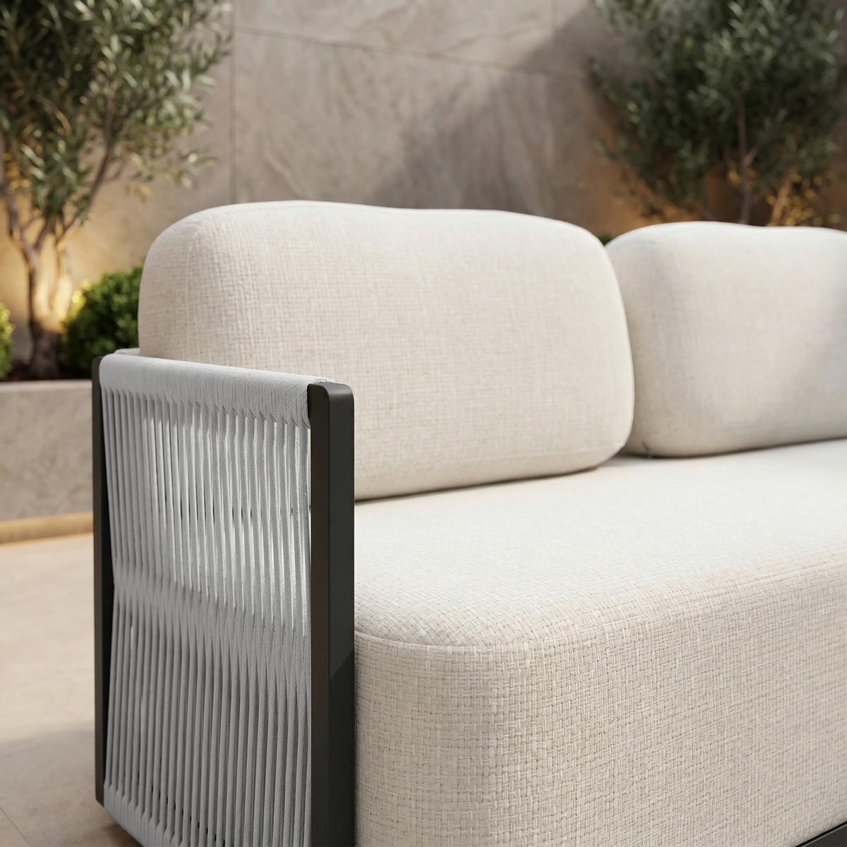 Loungegarnitur Coralie Creme Metall/Outdoorstoff +Abdeckung - Anthrazit/Creme, MODERN, Textil/Stein (155/62cm) - Bessagi Garden
