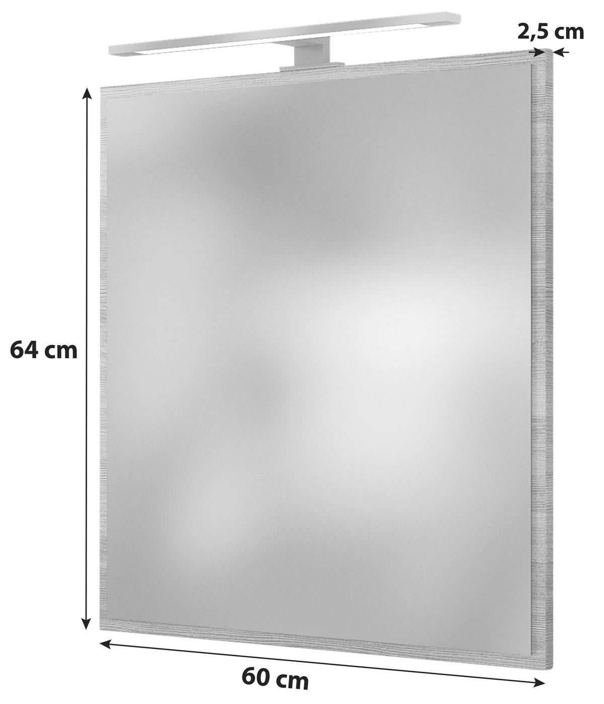 Badezimmerspiegel in Grau mit LED 'Arezzo' - Silbereichenfarben, Basics, Glas/Holzwerkstoff (60/64/2,5cm) - Held