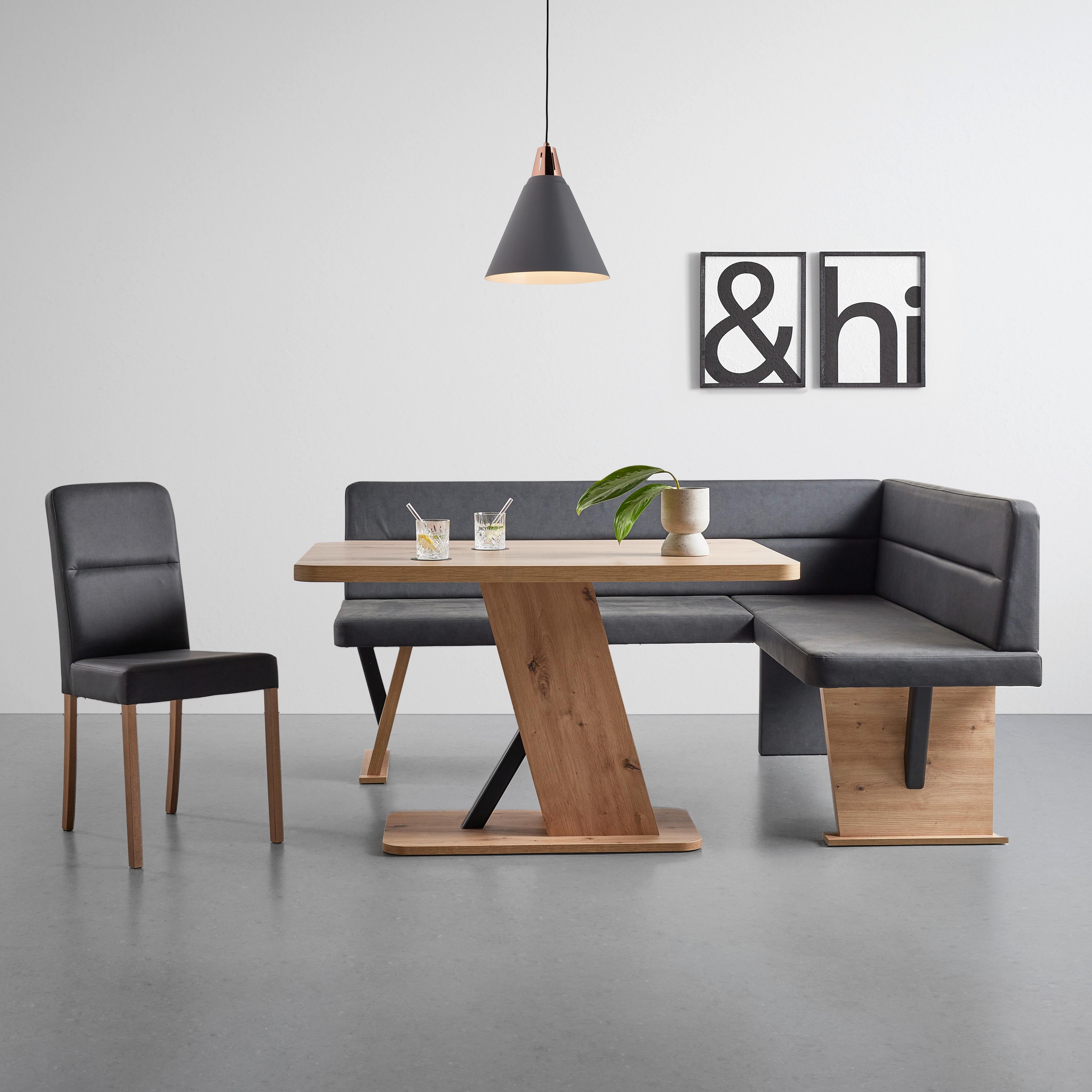 Eckbank Solar in Schwarz Lederlook - Schwarz/Eiche Artisan, Basics, Holz/Textil (181/85/141cm) - Based