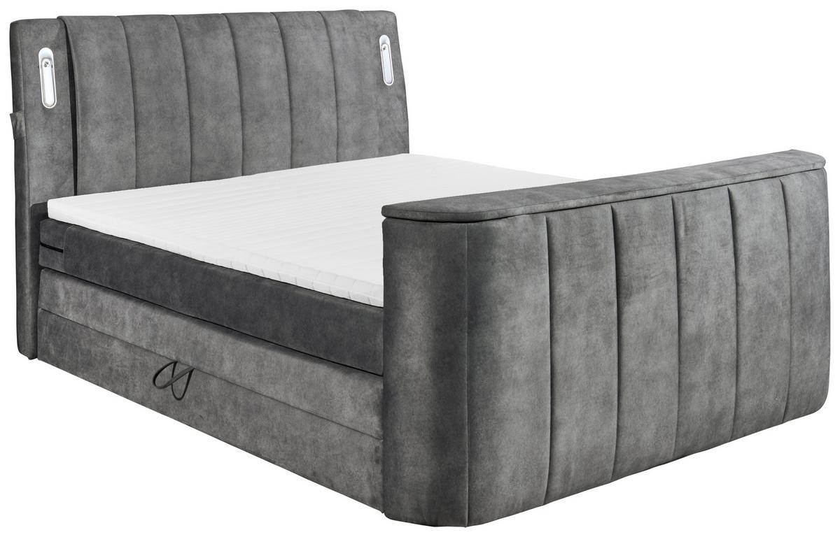 Boxspringbett Dallas m. LED ca. 180x200 cm Grau - Grau, MODERN, Holzwerkstoff/Kunststoff (180/200cm) - MID.YOU