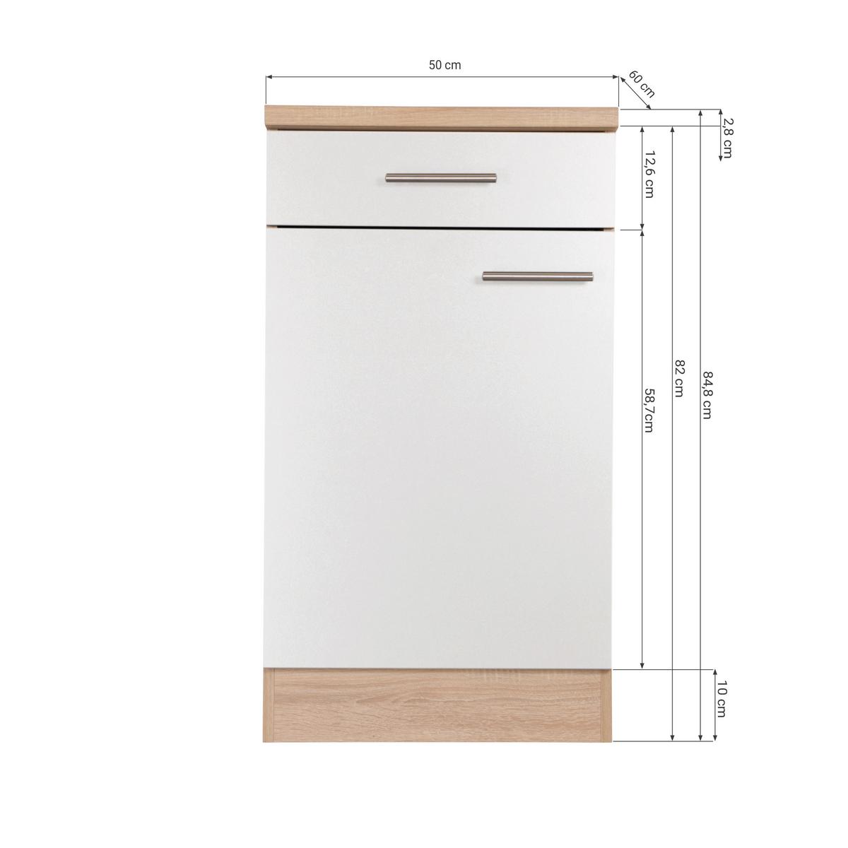 Kuhinjska Spodnja Omarica Merle, Barva Hrasta, Črna - srebrne barve/črna, Basics, kovina/leseni material (50/84,8/60cm) - Respekta