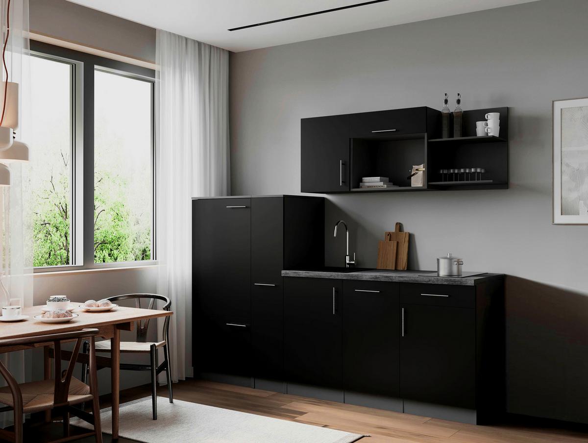 Küchenblock Oliver m. Geräten Schwarz - Schwarz/Grau, Trend, Holzwerkstoff/Metall (235cm) - Respekta