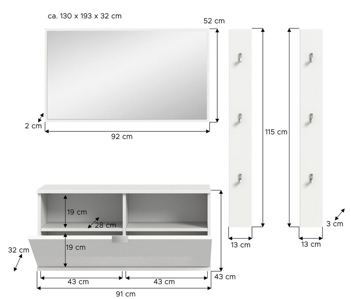 GARDEROBE PROJEKT X - Weiss Hochglanz/Weiss, Design, Holzwerkstoff (130/193/32cm) - Livetastic