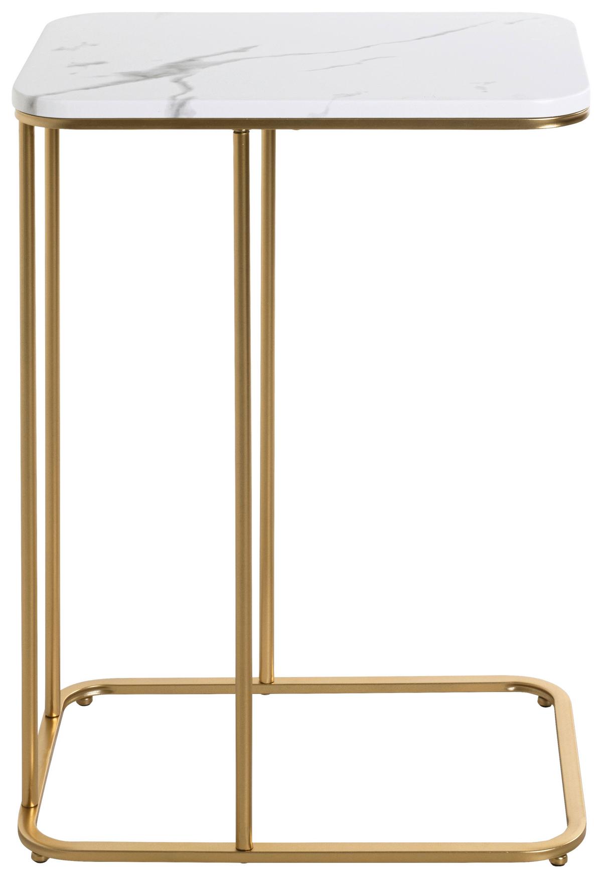 STOLIK BOCZNY ALBUFEIRA - biały/kolor złoty, Trend, materiał drewnopochodny/metal (45/67/30cm)