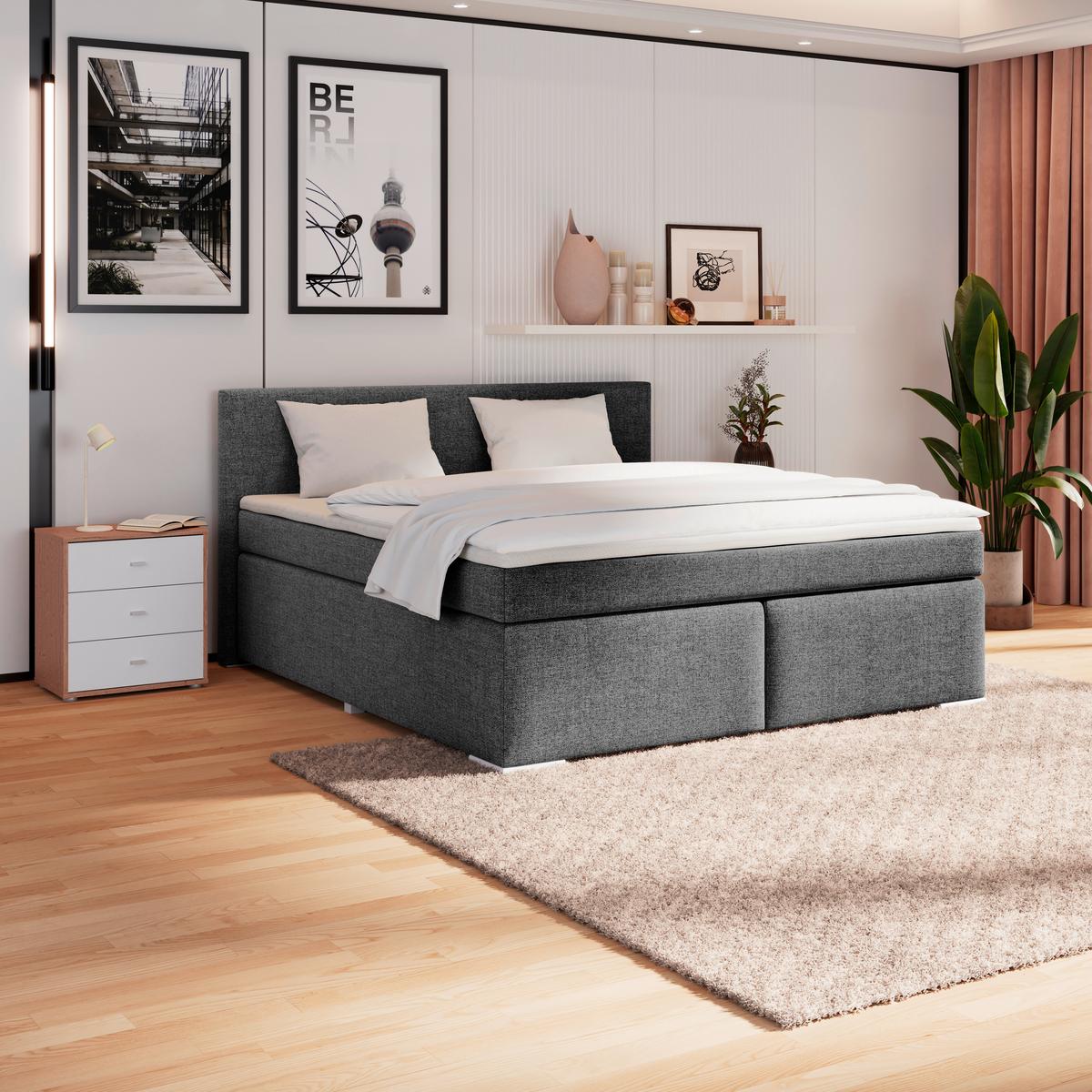 Boxspring Krevet Mira - boje grafita/siva, Konvencionalno, drvo/tekstil (180/200cm) - Best Price