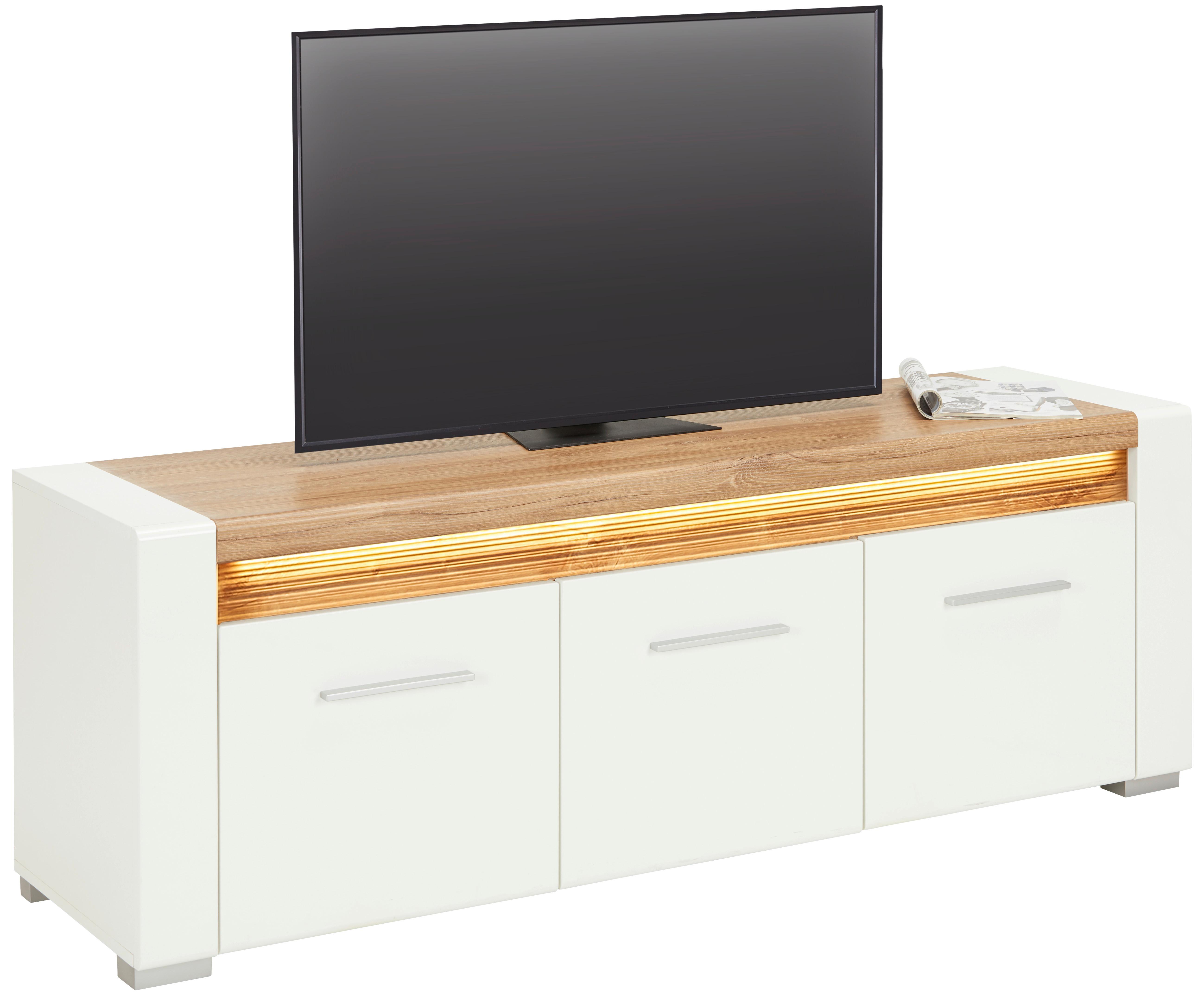 MEDIABÄNK LEONARDO - vit/kromfärg, Modern, metall/trämaterial (160/56/45cm) - Mömax