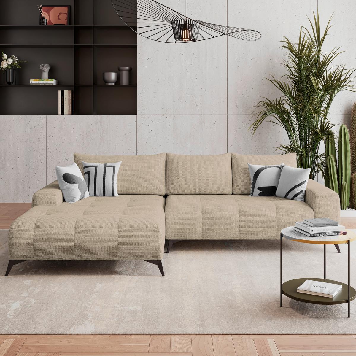 Kutna Garnitura Mauro - bež/crna, Trend, tekstil/metal (175/290cm) - Luca Bessoni