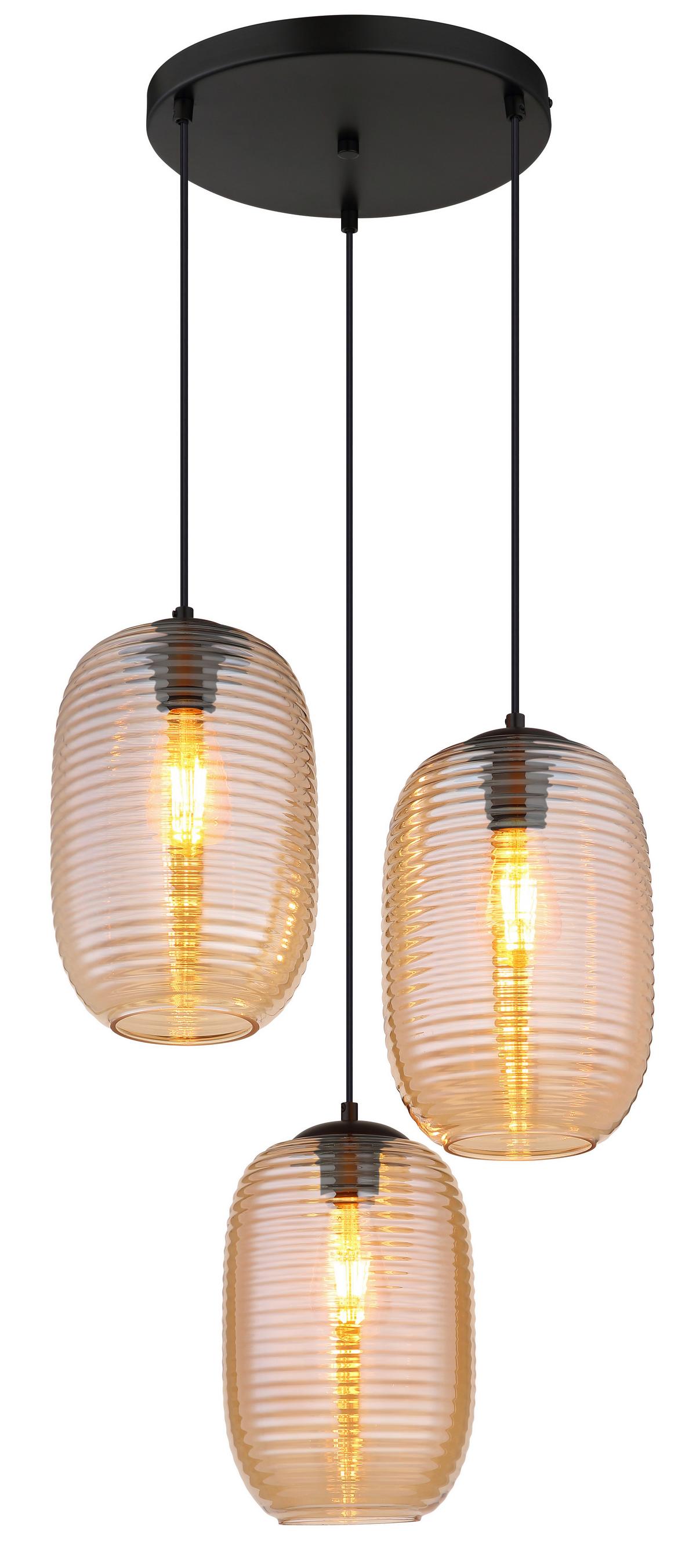 HÄNGELEUCHTE 15794-3HRA JEFREY - Bernsteinfarben/Schwarz, Basics, Glas/Kunststoff (47/120cm) - Globo