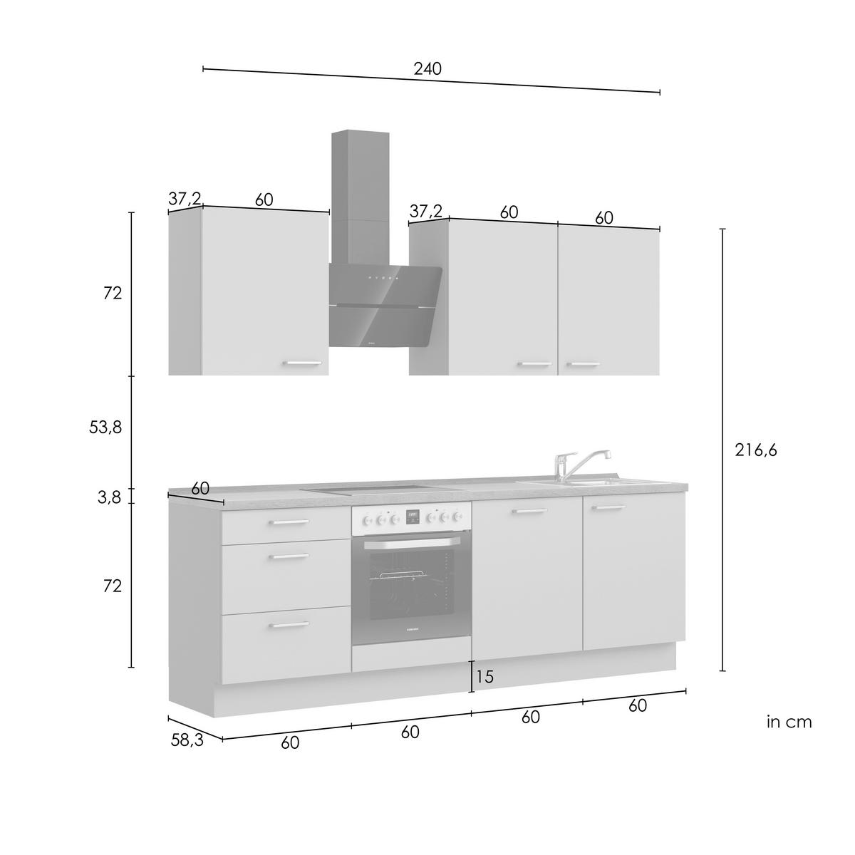 Küchenleerblock Senso High o. Geräte Olivgrün - Eichefarben/Schwarz, ROMANTIK / LANDHAUS, Holzwerkstoff/Metall (240cm) - Nobilia