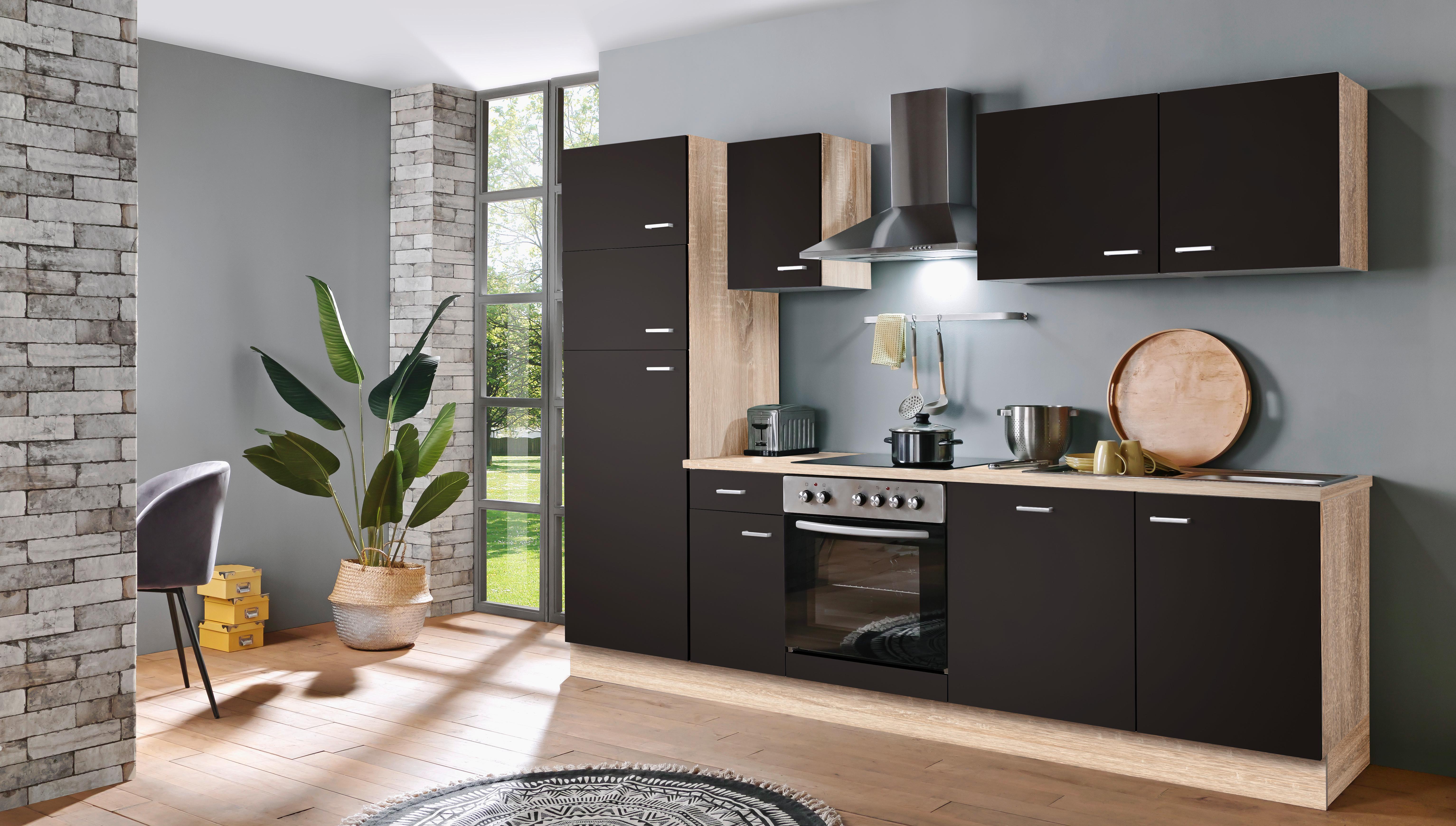 Menke Küchenblock Classic Dunkelbraun/Eiche ca. 270cm - Dunkelbraun/Silberfarben, KONVENTIONELL, Holzwerkstoff/Kunststoff (270cm) - Menke