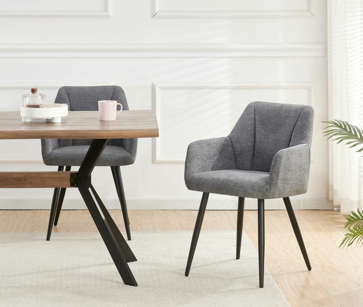 STUHL-SET BELLA - Anthrazit/Schwarz, Modern, Textil/Metall (55/82/62cm) - MID.YOU