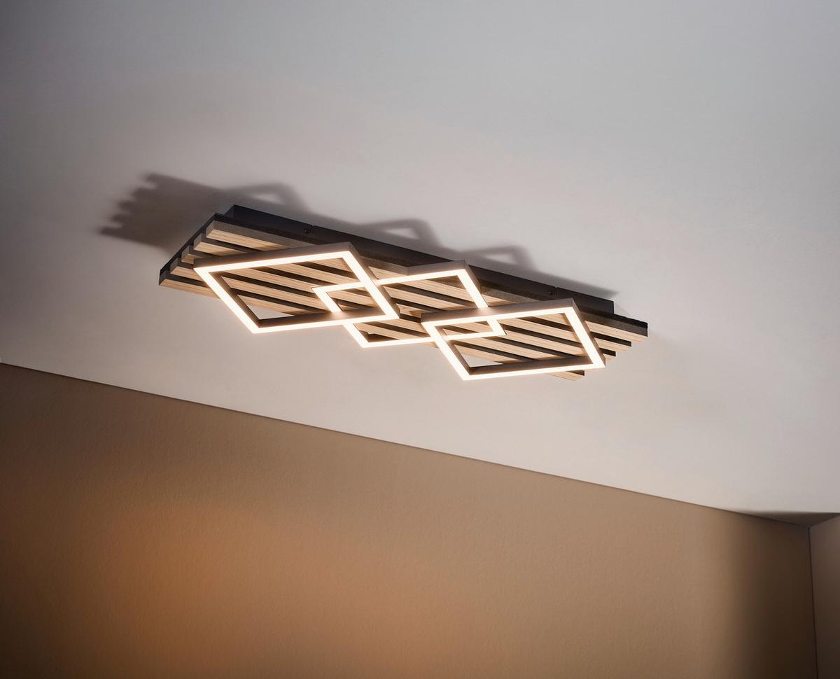 LAMPA SUFITOWA LED CORBY *SBN* - kolor dębowy/czarny, Basics, materiał drewnopochodny/tworzywo sztuczne (63/29/7,5cm) - Novel