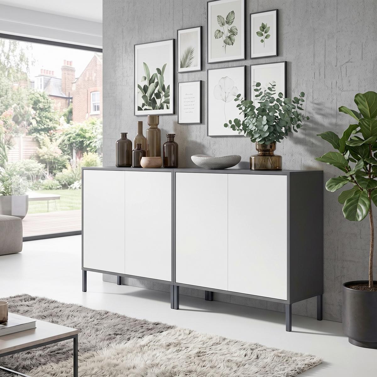 Sideboard Mailand Set 2 Anthrazit/Weiß - Anthrazit/Weiß, MODERN, Holzwerkstoff/Metall (158/86/33cm) - MID.YOU
