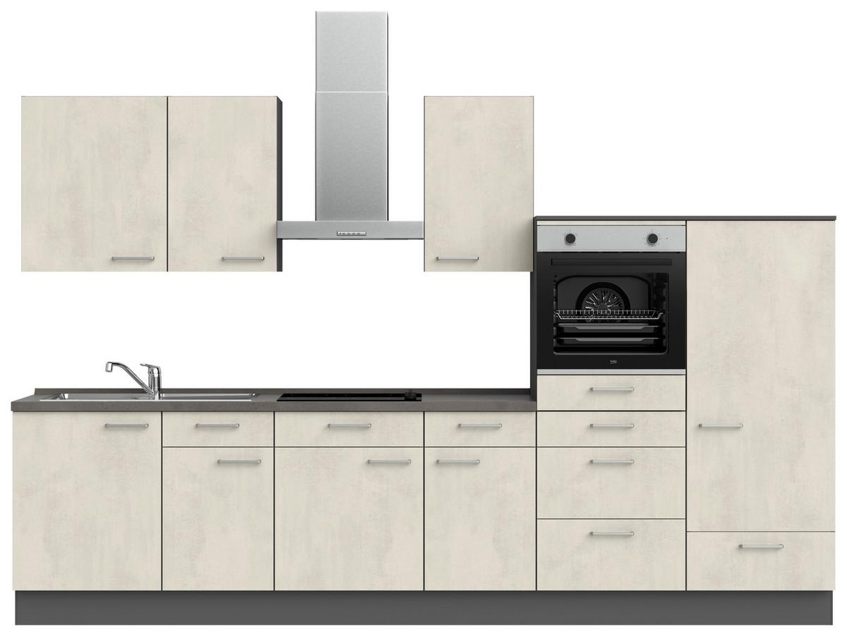 Küchenblock Riva Low m. Geräten Weiß - Schieferfarben/Edelstahlfarben, MODERN, Holzwerkstoff/Metall (330cm) - Nobilia