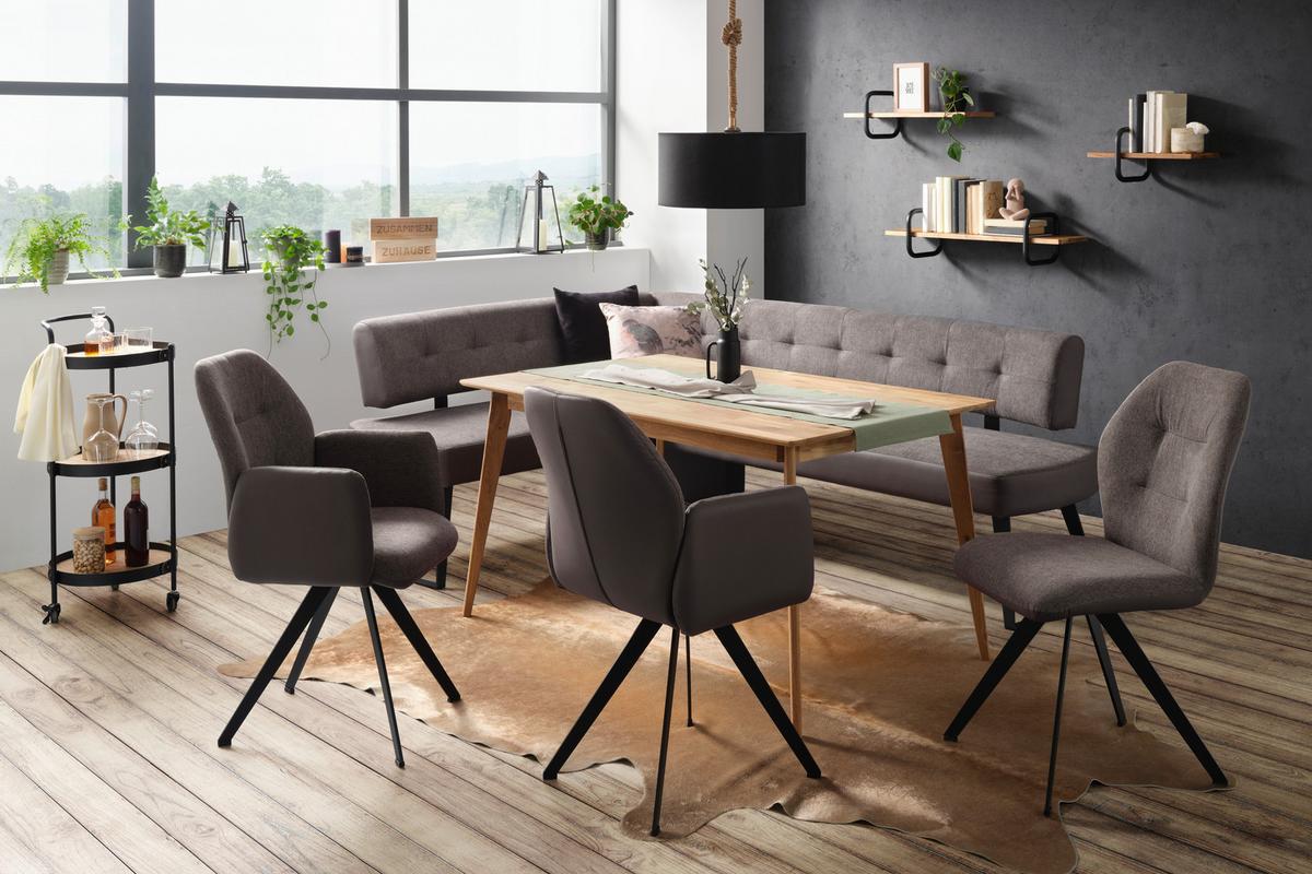 Eckbank in Dunkelgrau ca. 170x220cm - Dunkelgrau/Schwarz, Modern, Textil/Metall (170/220cm) - Premium Living