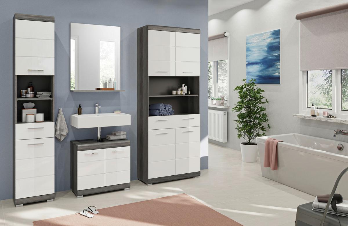 Badezimmer Scout 4-tlg. ca. 160 cm Anthrazit/Weiß - Weiß Hochglanz/Grau, MODERN, Holzwerkstoff/Kunststoff (160cm) - MID.YOU