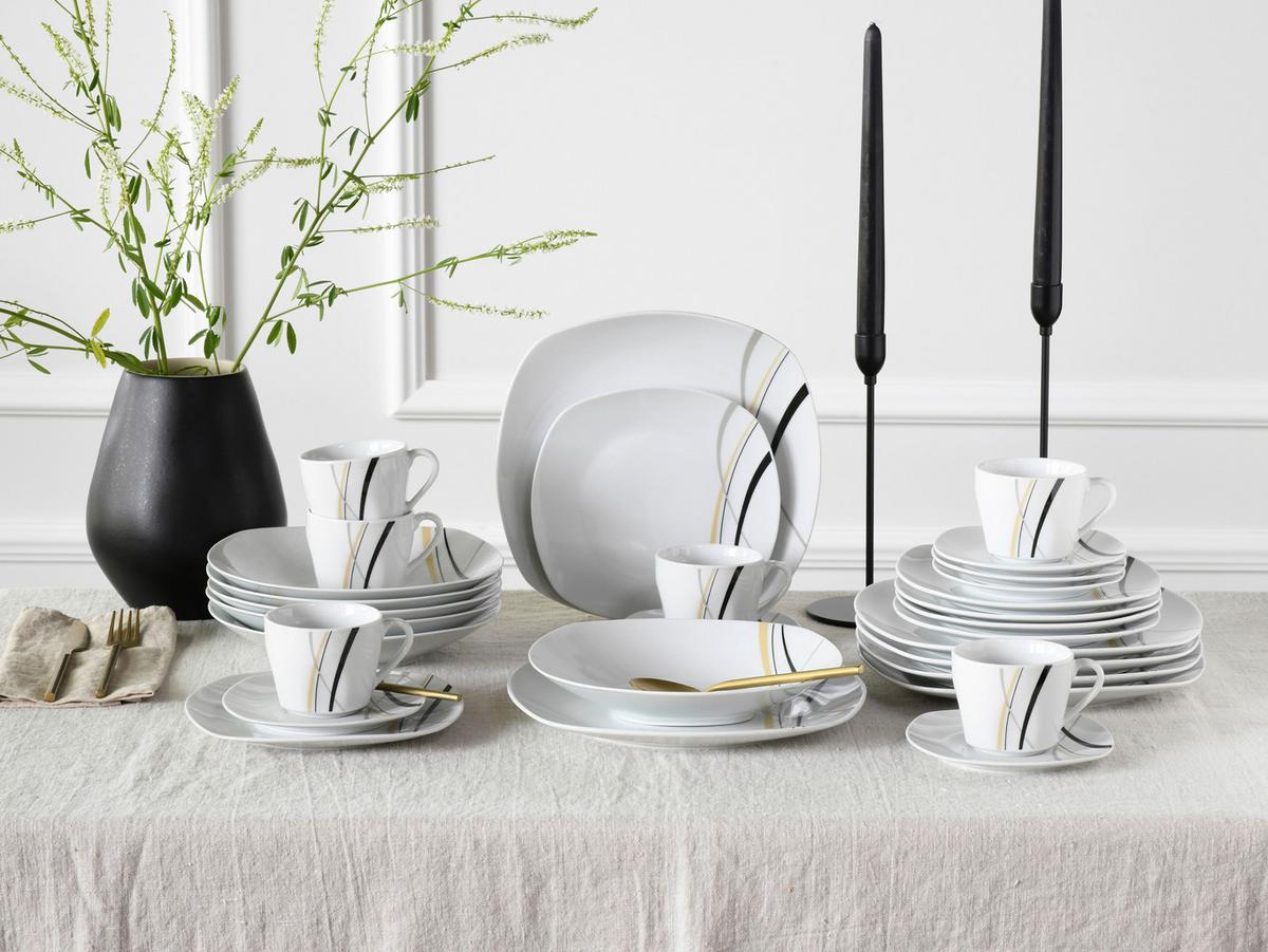 Kombiservice Square City Line Weiß, 30 teilig - Weiß, Trend, Keramik - Creatable