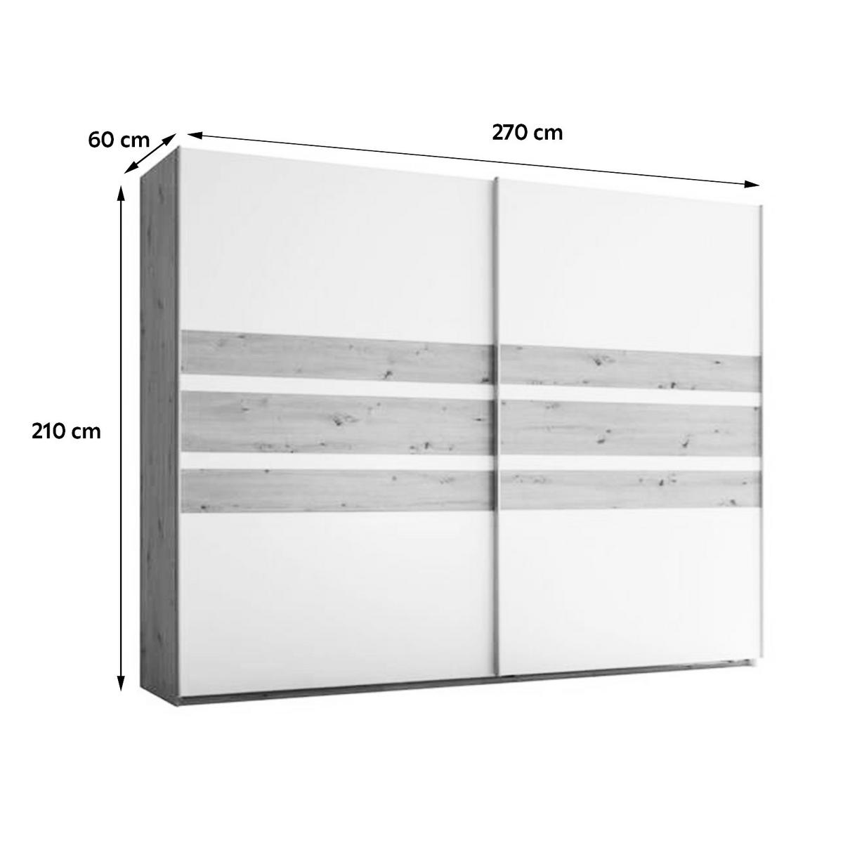 Omara Z Drsnimi Vrati Catania, Bela, Barva Hrasta - bela/barve aluminija, Moderno, kovina/leseni material (270/210/60cm) - Livetastic