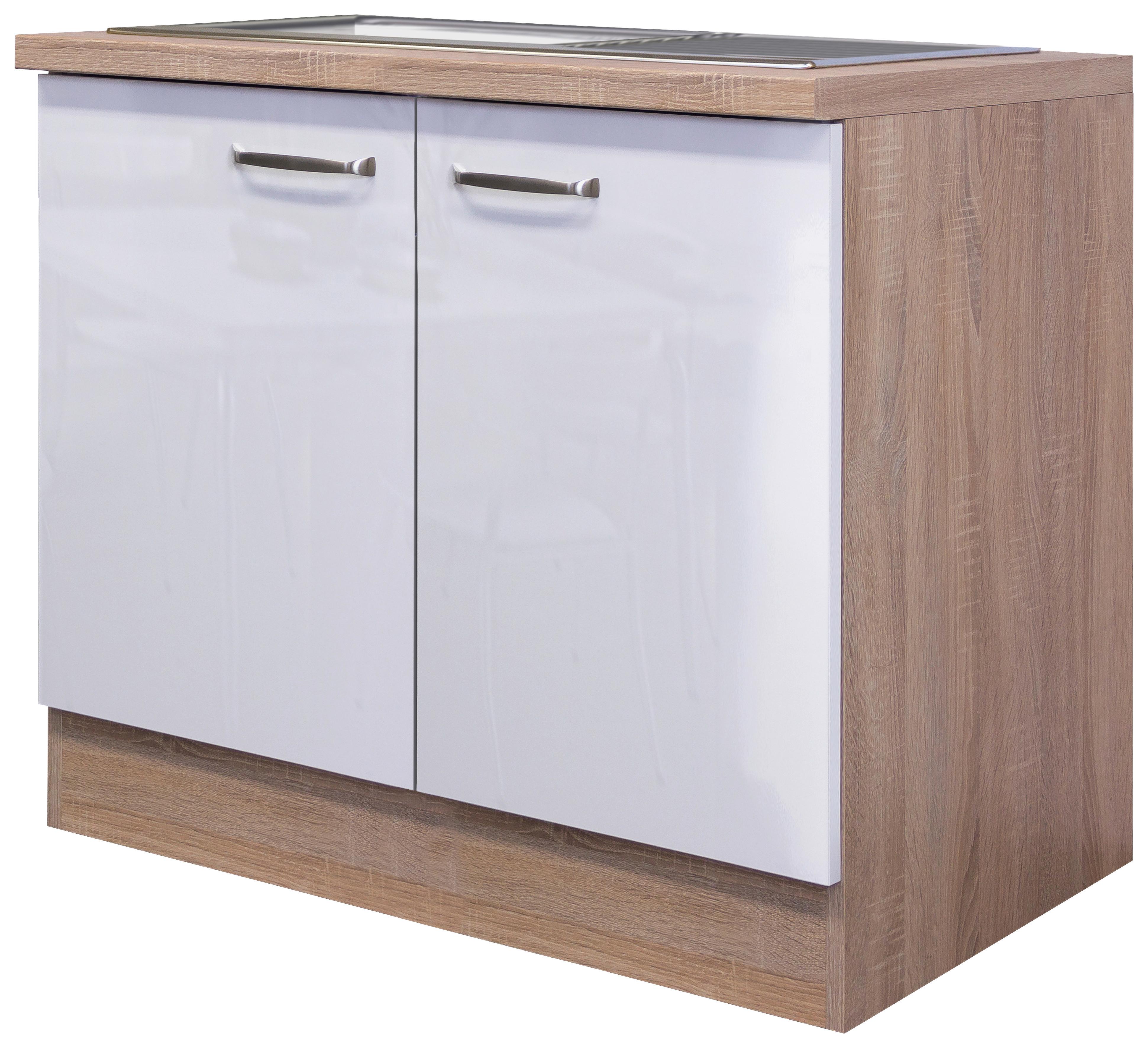 SPÜLENUNTERSCHRANK VALERO DSPU 100 ES - Edelstahlfarben/Weiß Hochglanz, KONVENTIONELL, Holzwerkstoff/Metall (100/86/57cm) - FlexWell