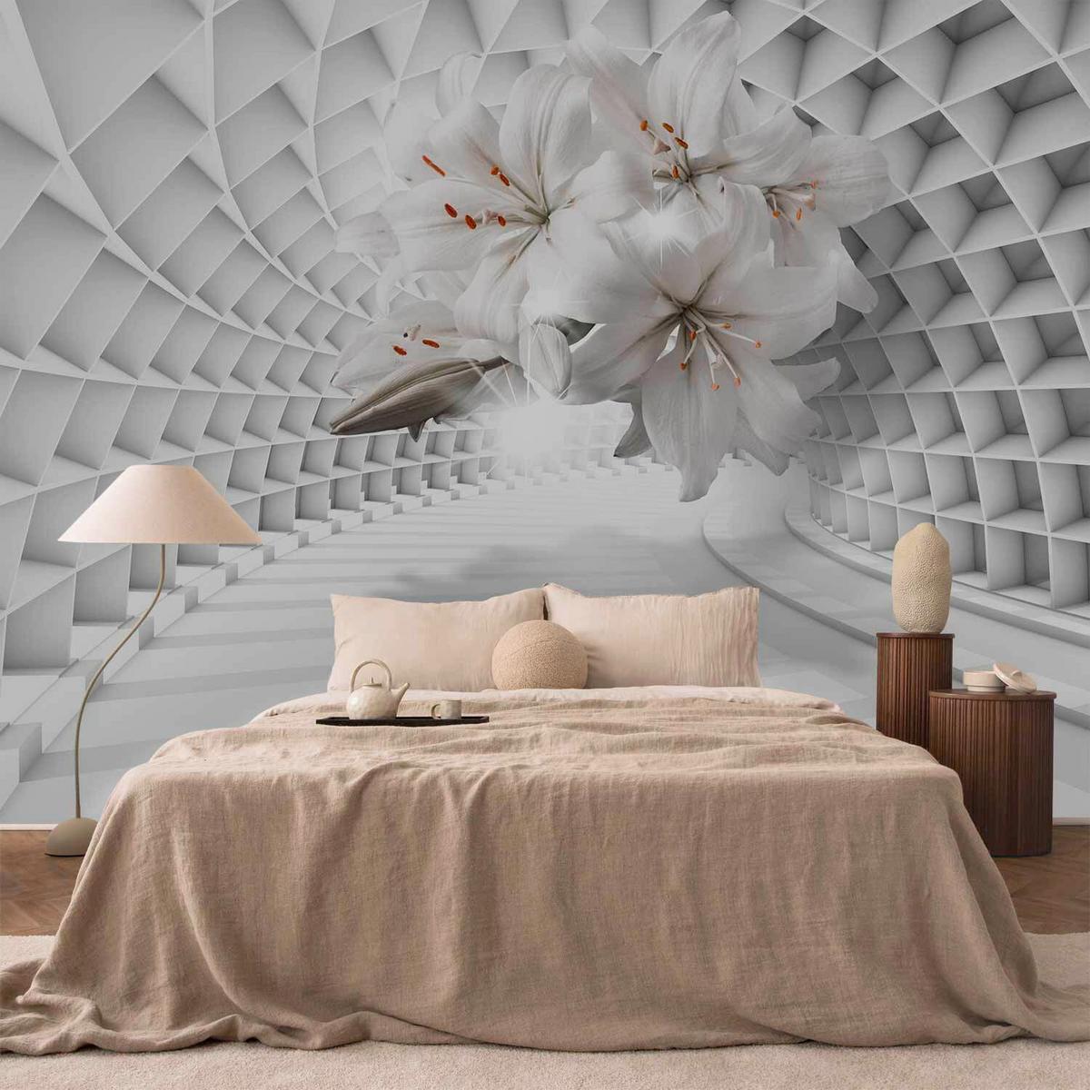 Fotótapéta Flowers In The Tunnel - fehér/szürke, Lifestyle, textil (200/140cm) - artgeist