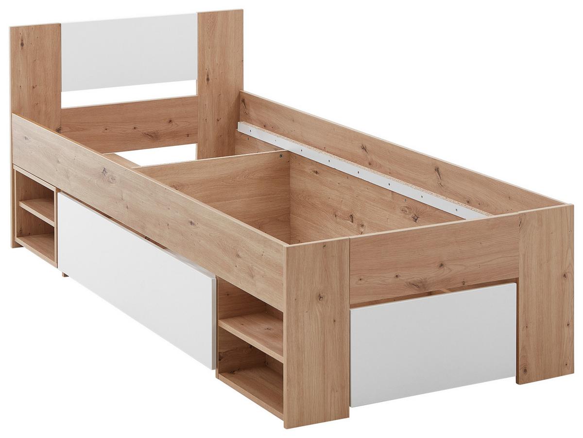 Bett Azurro 2-90 Weiß/Eiche Artisan - Weiß/Eiche Artisan, MODERN, Holzwerkstoff (90/200cm) - Mömax