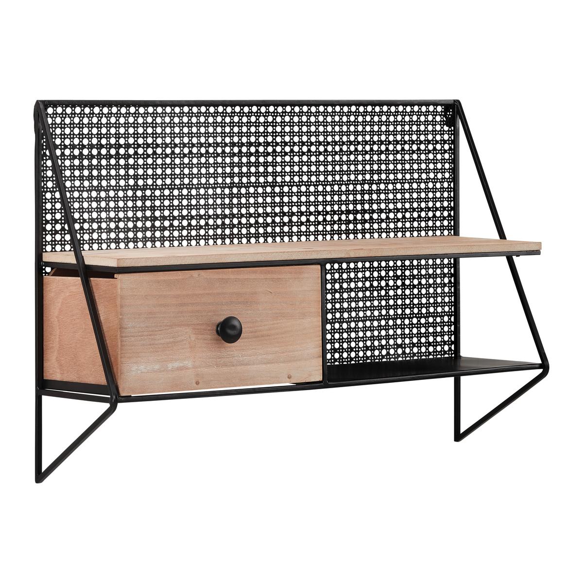 Wandregal Lelia Natur/Schwarz Echtholz/MDF - Schwarz/Naturfarben, MODERN, Holz/Metall (60/43/20cm) - Bessagi Home