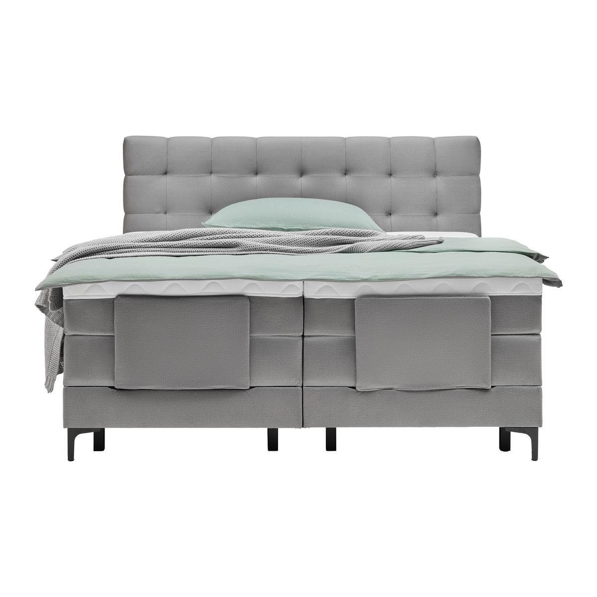 Boxspringbett In Grau Ca. 160x200cm - Schwarz/Grau, Konventionell, Holz/Holzwerkstoff (160/200cm) - Premium Living